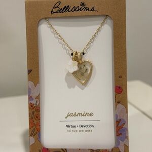 Bellissima 14ct gold dipped heart necklace with dried jasmine & mother of pearl